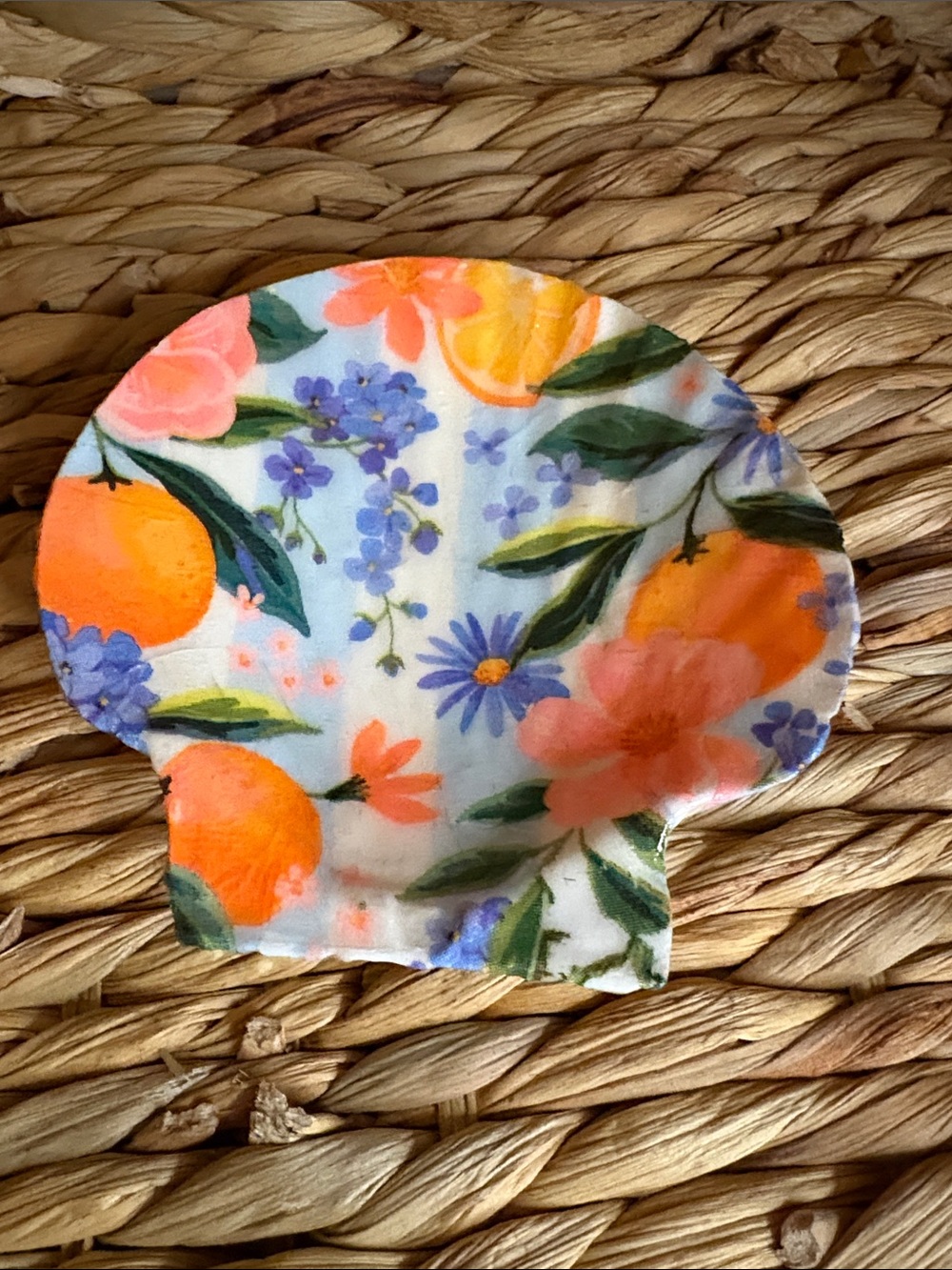 Hand Crafted Orange Floral Shell Trinket Dish